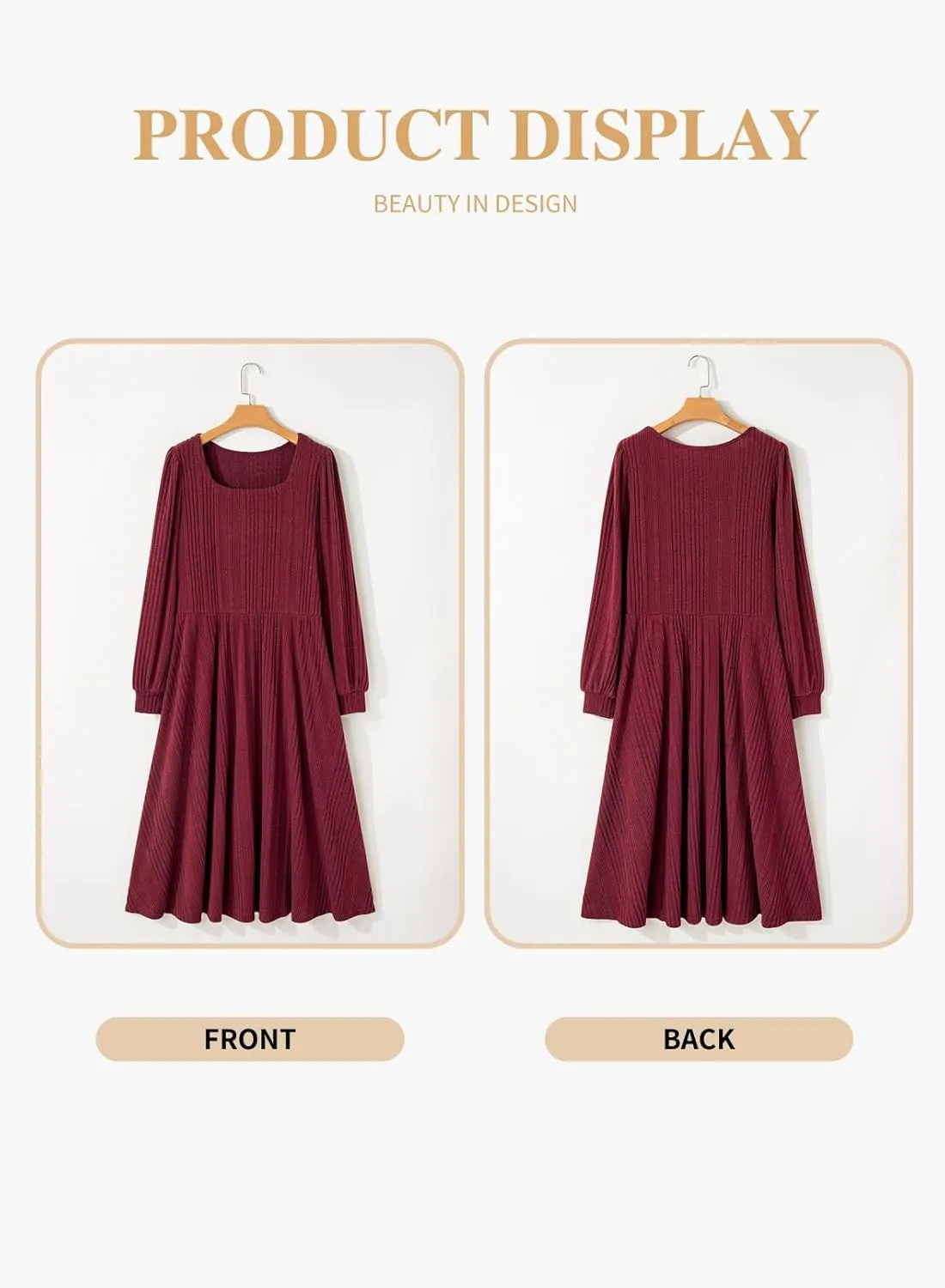 Eytino Womens Plus Size Dress Square Neck Long Sleeve Midi Sweater Dresses with Pockets(1X-5X)