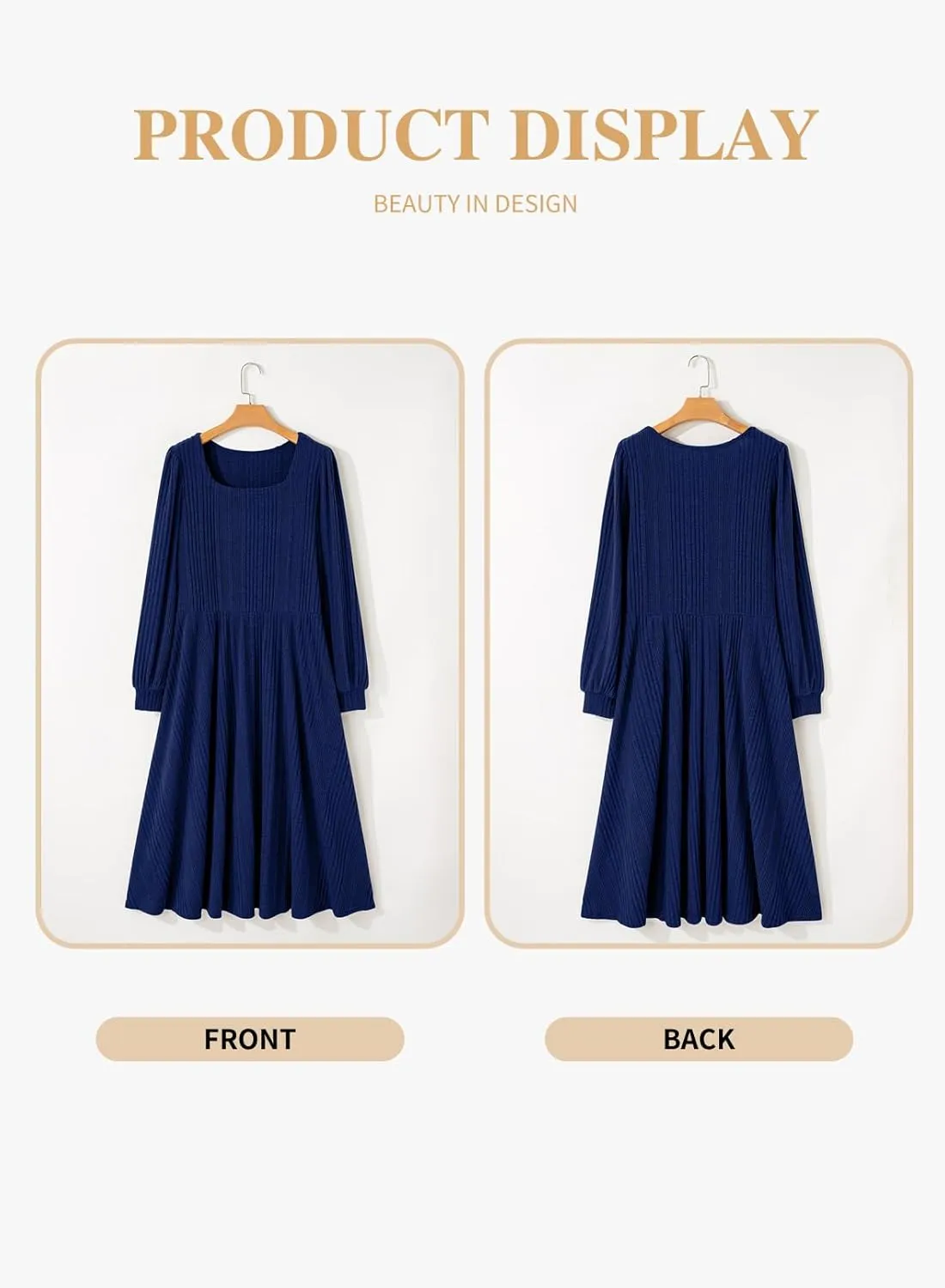 Eytino Womens Plus Size Dress Square Neck Long Sleeve Midi Sweater Dresses with Pockets(1X-5X)