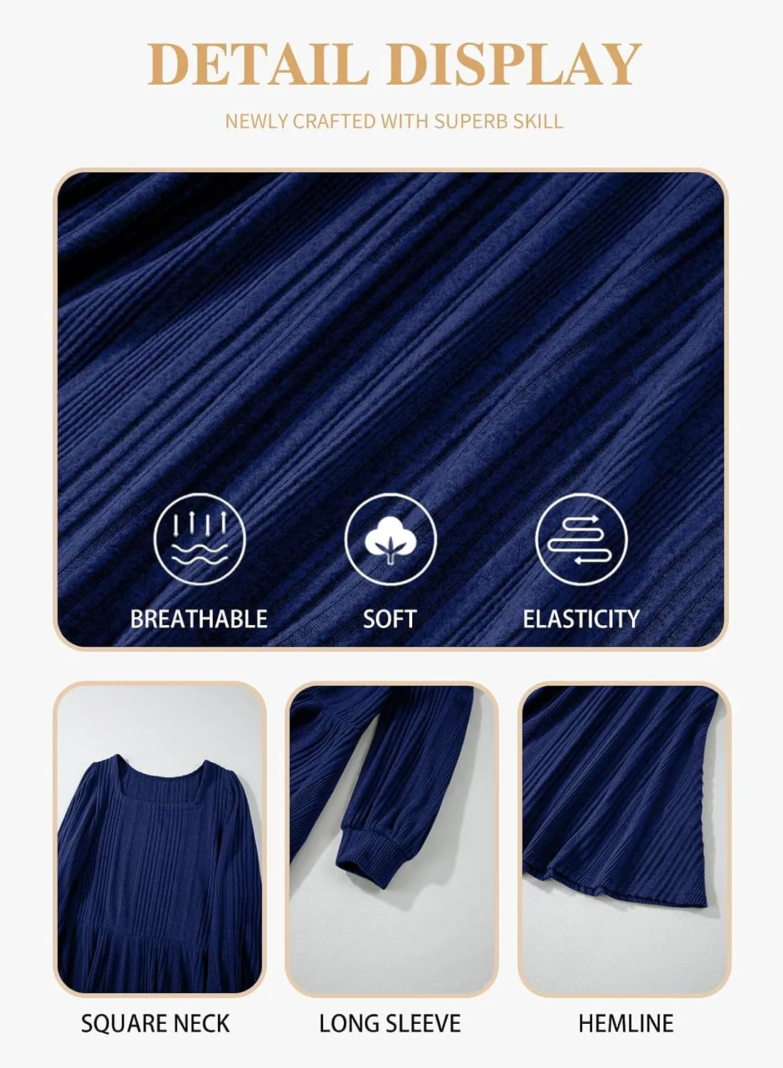 Eytino Womens Plus Size Dress Square Neck Long Sleeve Midi Sweater Dresses with Pockets(1X-5X)