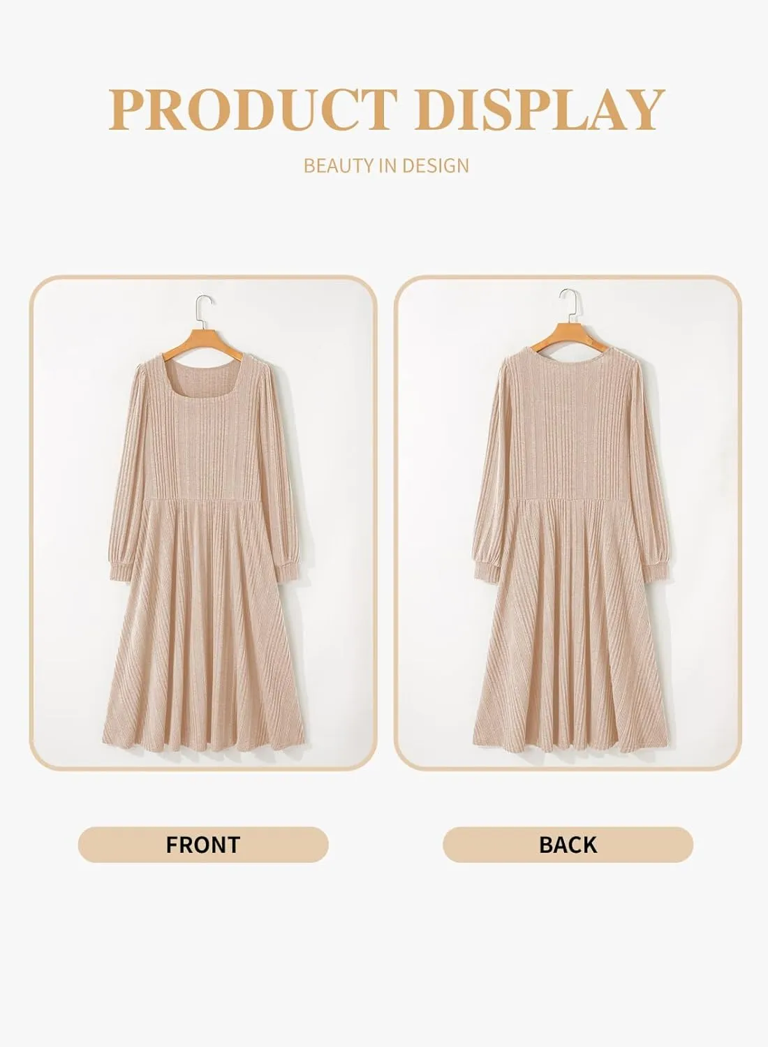 Eytino Womens Plus Size Dress Square Neck Long Sleeve Midi Sweater Dresses with Pockets(1X-5X)