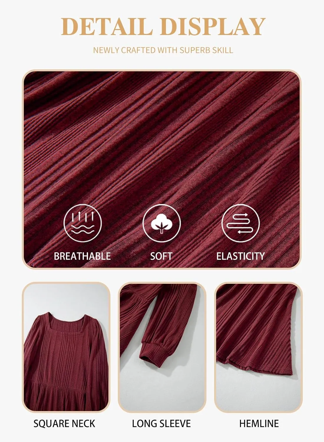 Eytino Womens Plus Size Dress Square Neck Long Sleeve Midi Sweater Dresses with Pockets(1X-5X)