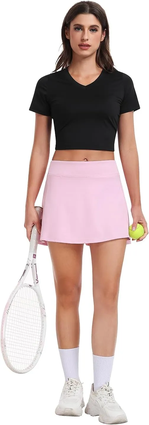 Femdouce 1-2 Pack Womens Athletic Tennis Skirts with Pockets High Waisted Golf Skort Skirts Workout Lightweight Golf Skirt