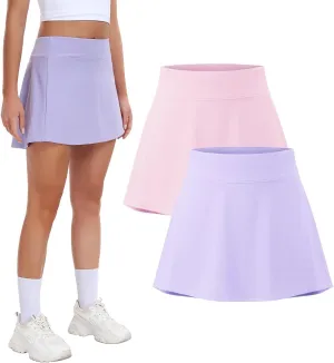Femdouce 1-2 Pack Womens Athletic Tennis Skirts with Pockets High Waisted Golf Skort Skirts Workout Lightweight Golf Skirt