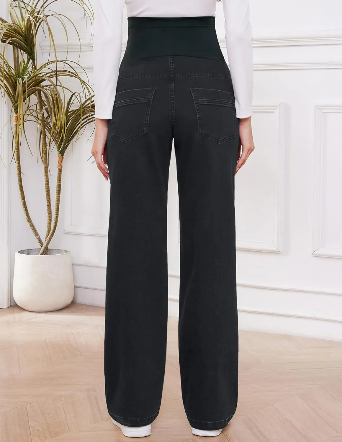 fitglam Women's Maternity Jeans Straight Leg Relaxed Fit Over Belly Pregnancy Denim Work Pants Maternity Clothes with Pockets