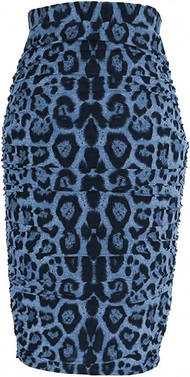 Floerns Women's Elegant Leopard Print Ruched Bodycon Pencil Long Skirts
