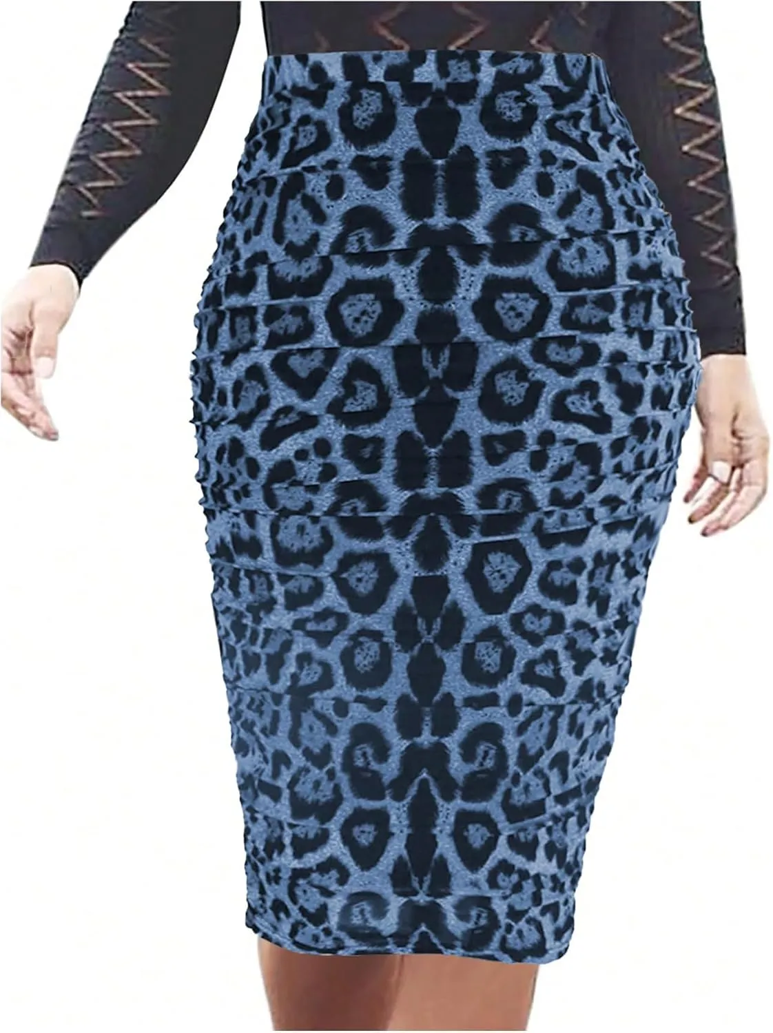 Floerns Women's Elegant Leopard Print Ruched Bodycon Pencil Long Skirts
