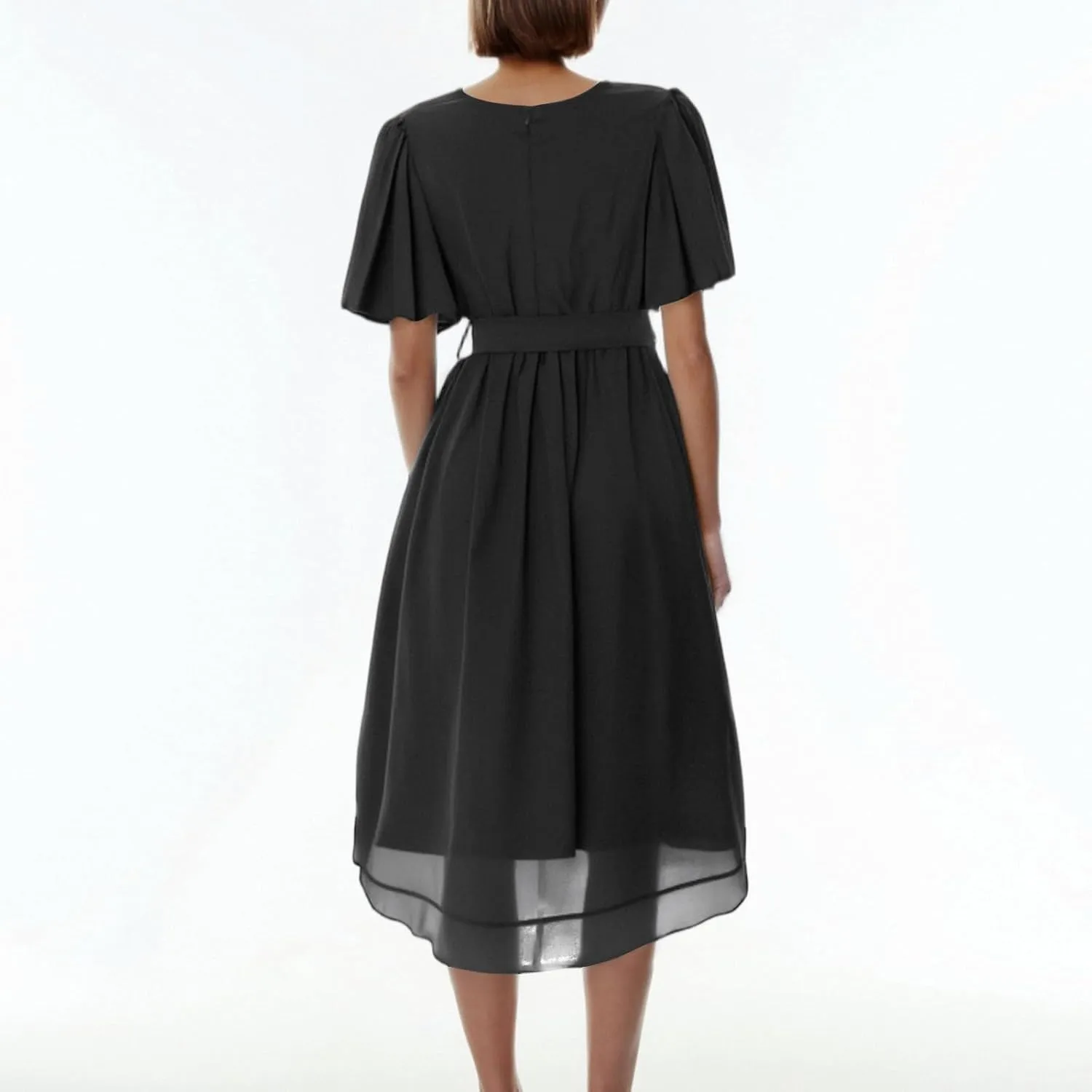 Floral Chiffon Midi Cocktail Dresses for Women 2025 Elegant Classy Summer Beach Flowy Sexy Deep V Neck Wrap Dress