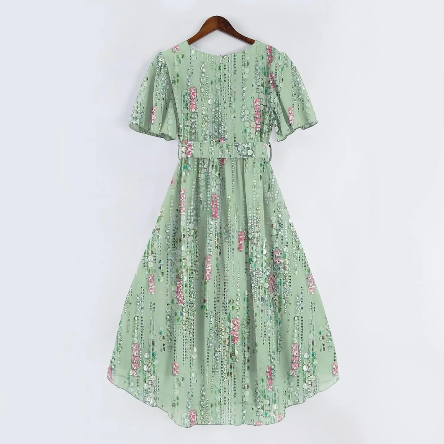 Floral Chiffon Midi Cocktail Dresses for Women 2025 Elegant Classy Summer Beach Flowy Sexy Deep V Neck Wrap Dress