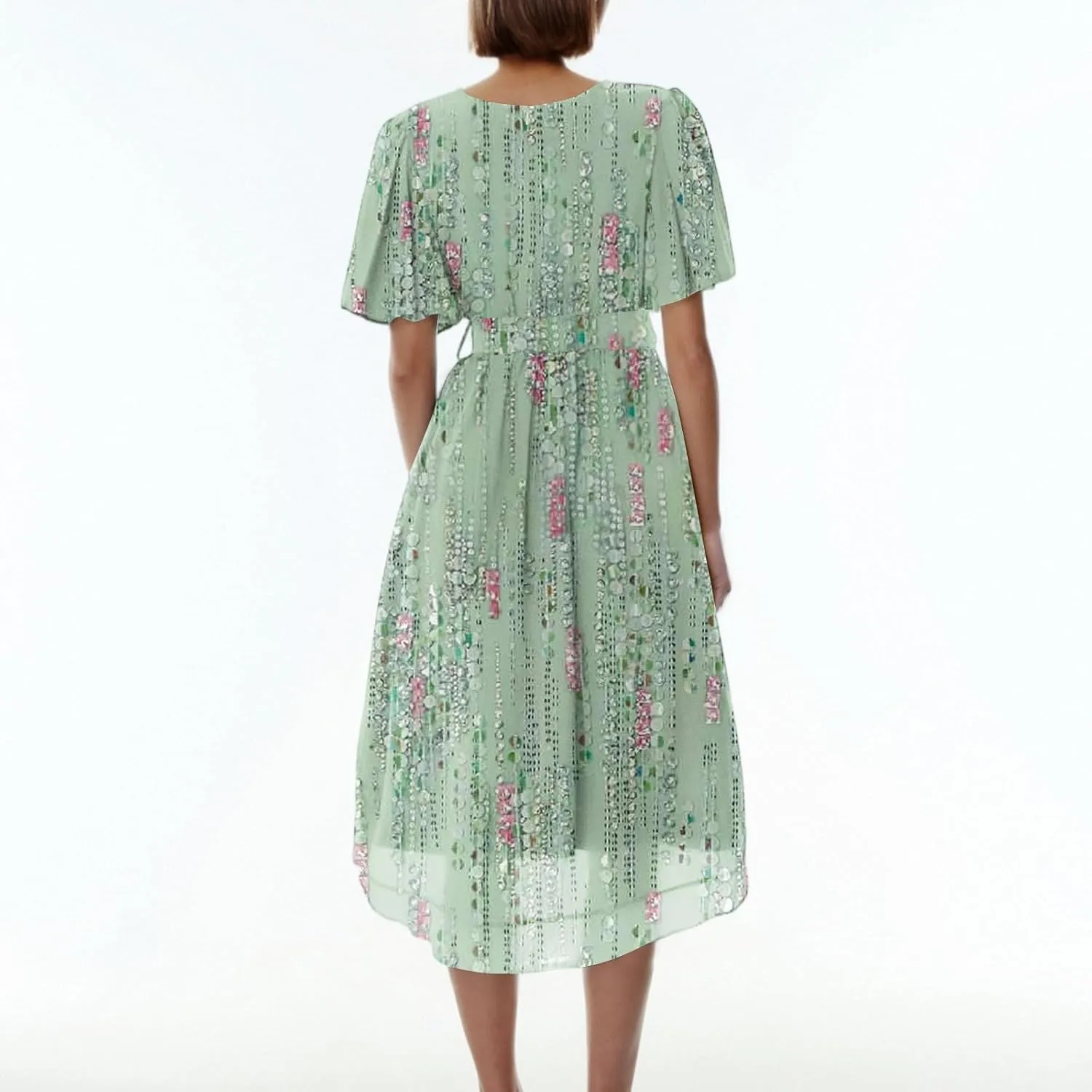 Floral Chiffon Midi Cocktail Dresses for Women 2025 Elegant Classy Summer Beach Flowy Sexy Deep V Neck Wrap Dress
