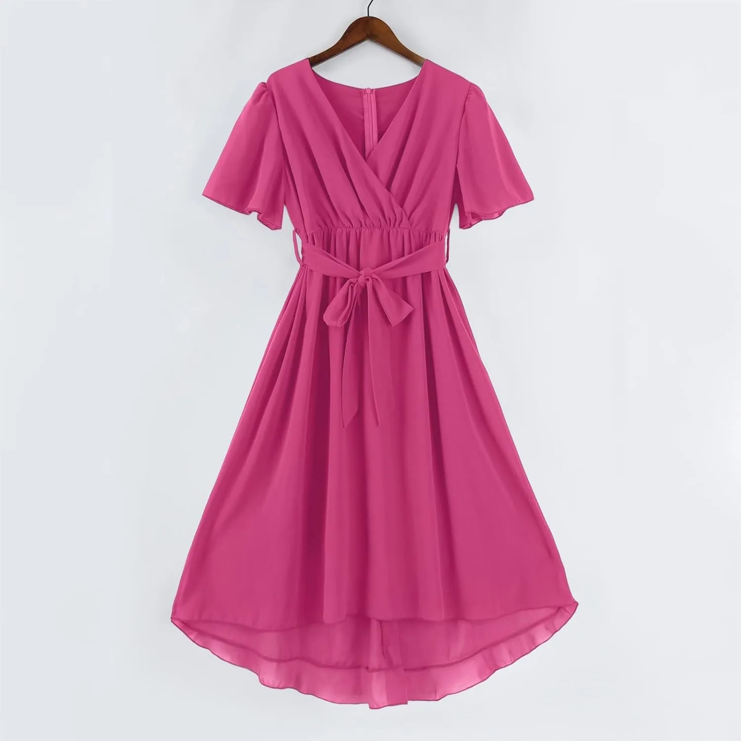 Floral Chiffon Midi Cocktail Dresses for Women 2025 Elegant Classy Summer Beach Flowy Sexy Deep V Neck Wrap Dress