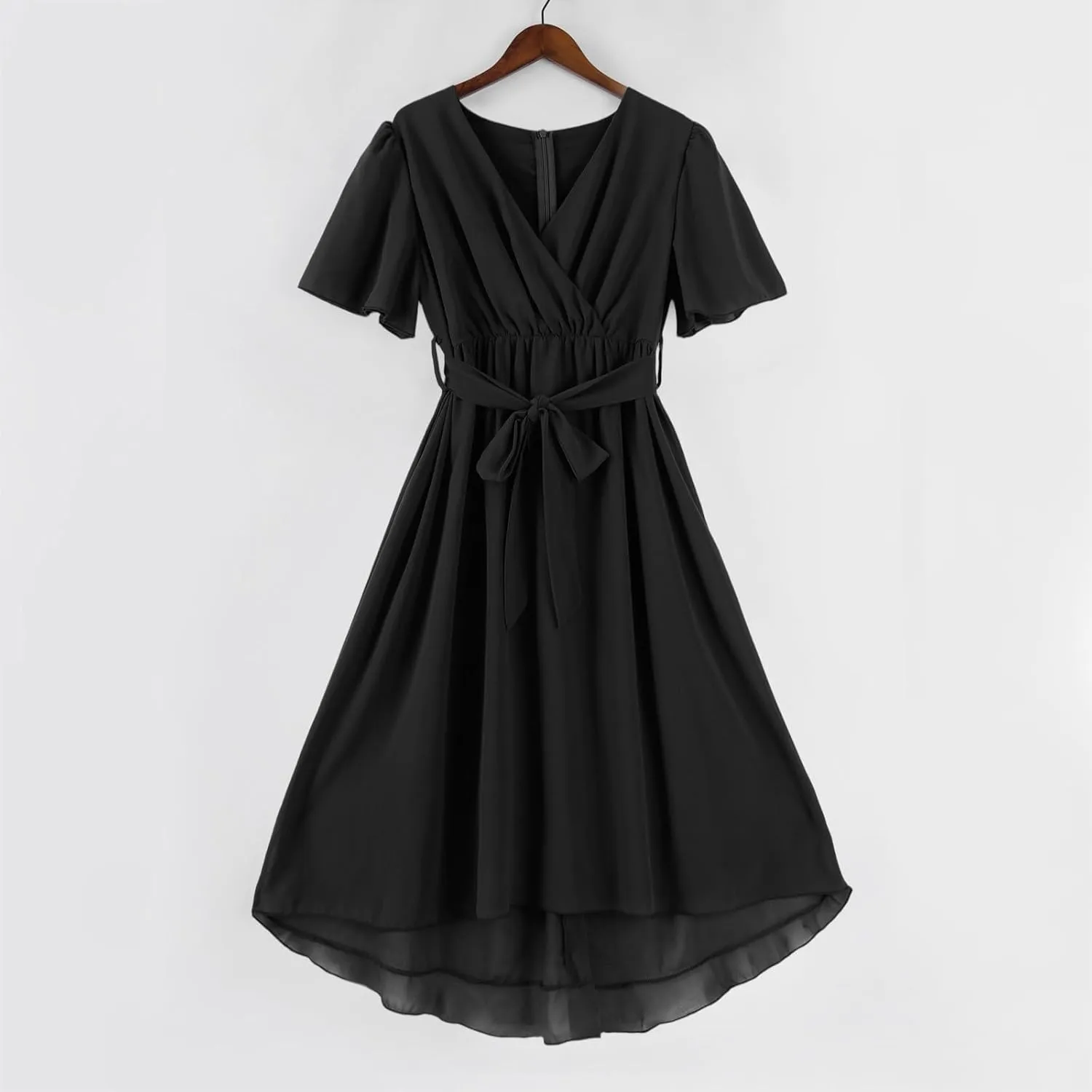 Floral Chiffon Midi Cocktail Dresses for Women 2025 Elegant Classy Summer Beach Flowy Sexy Deep V Neck Wrap Dress