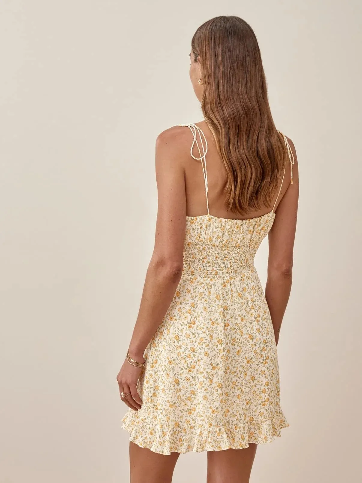 Floral Print Sundresses Resort Style V-Neck Chiffon Backless Lace-Up Ruffled Dress Chic Wholesale Dresses
