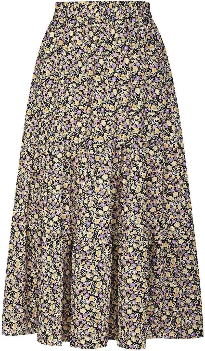 Floral Skirts for Women High Waist Flared Maxi Skirts Summer Vacation Beach Boho Flower Print Ruffle Swing Skirt