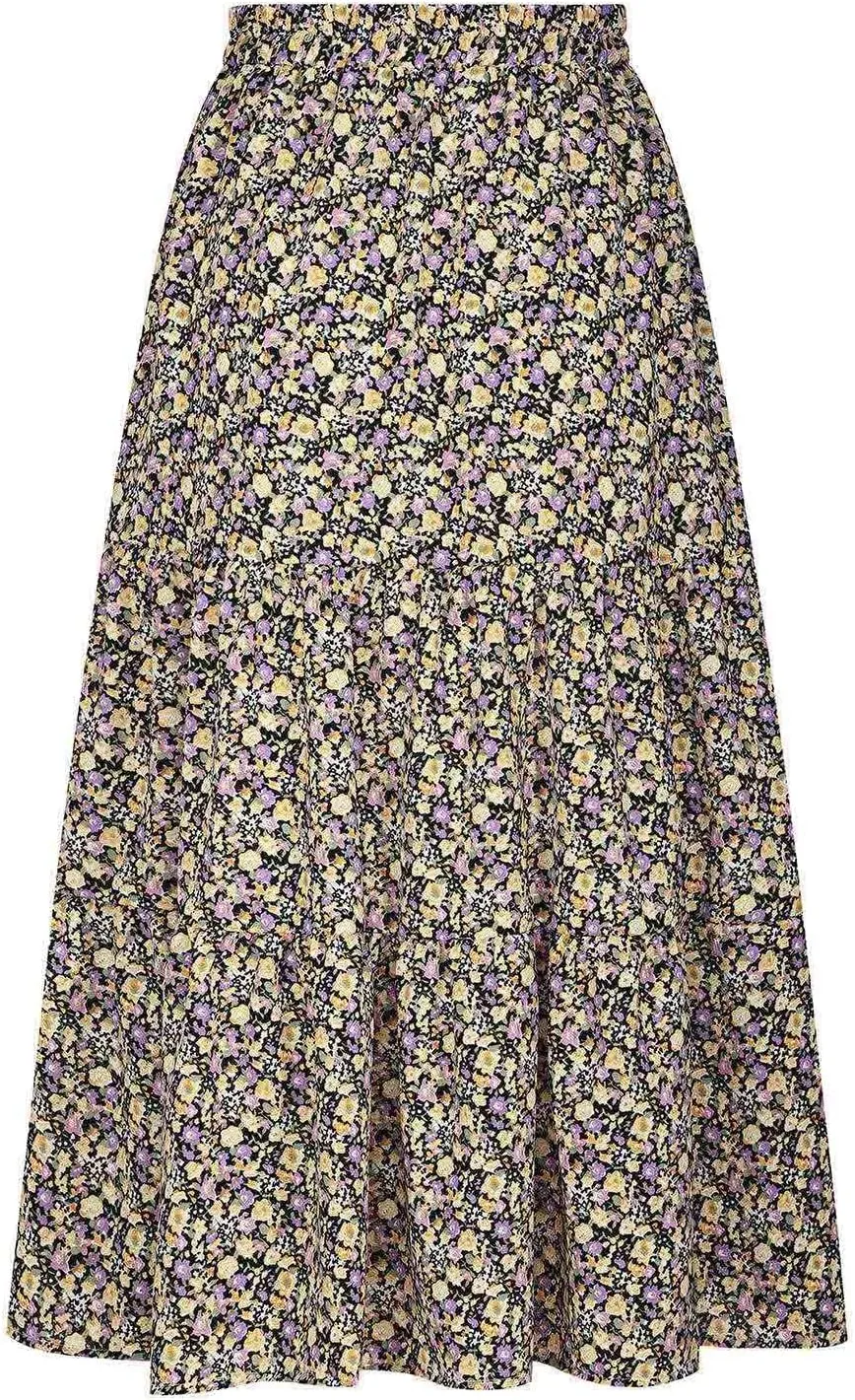 Floral Skirts for Women High Waist Flared Maxi Skirts Summer Vacation Beach Boho Flower Print Ruffle Swing Skirt