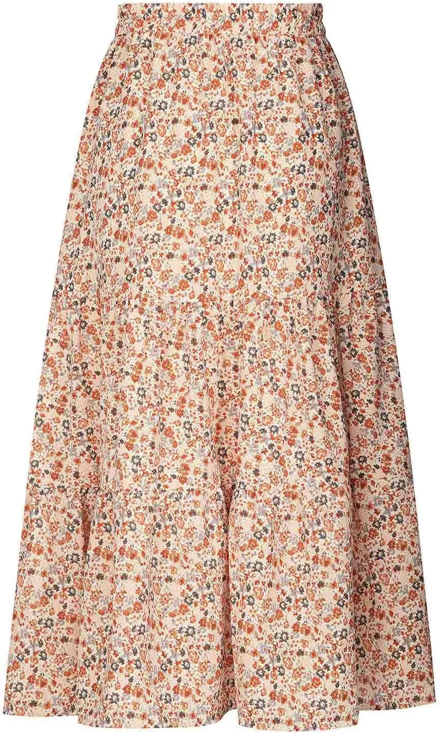 Floral Skirts for Women High Waist Flared Maxi Skirts Summer Vacation Beach Boho Flower Print Ruffle Swing Skirt