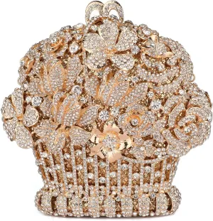 Flower Crystal Evening Clutch Bag Elegant Bride Wedding Party Purse for Women