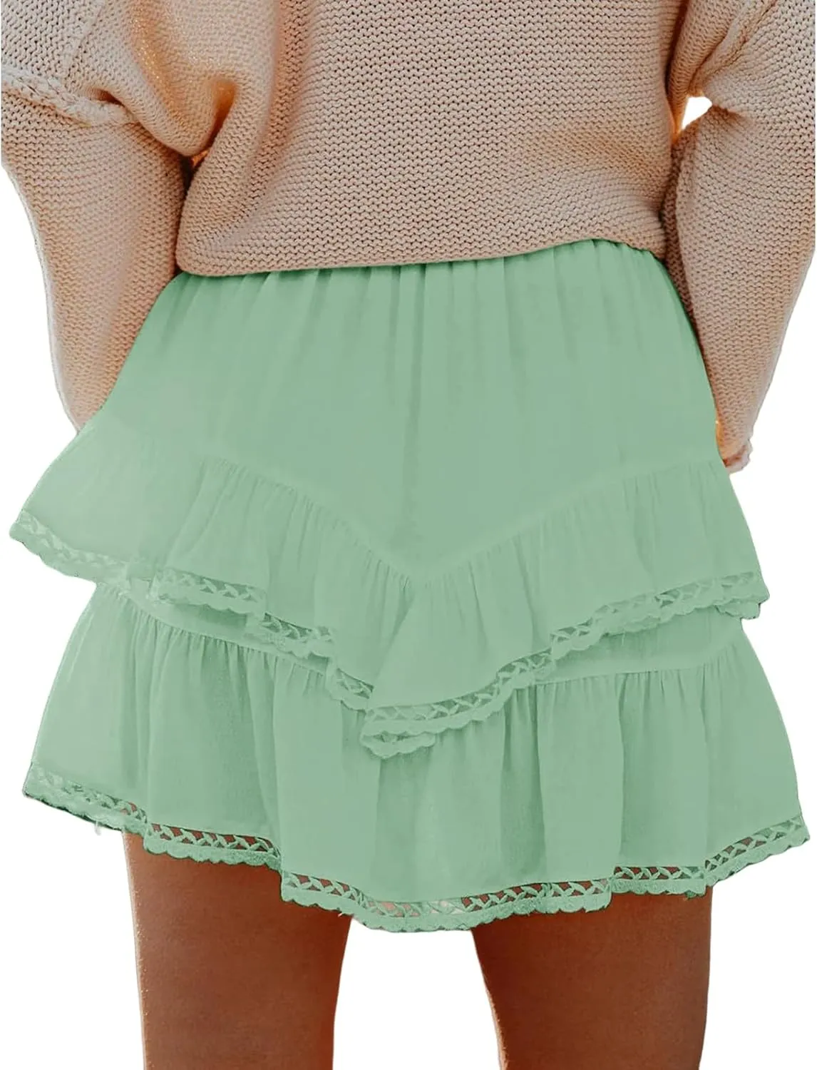 Flowy Skirts for Women Ruffle Tiered Skorts Mini Skirts Elastic High Waist Pleated Skirt Golf Tennis Crochet Shorts