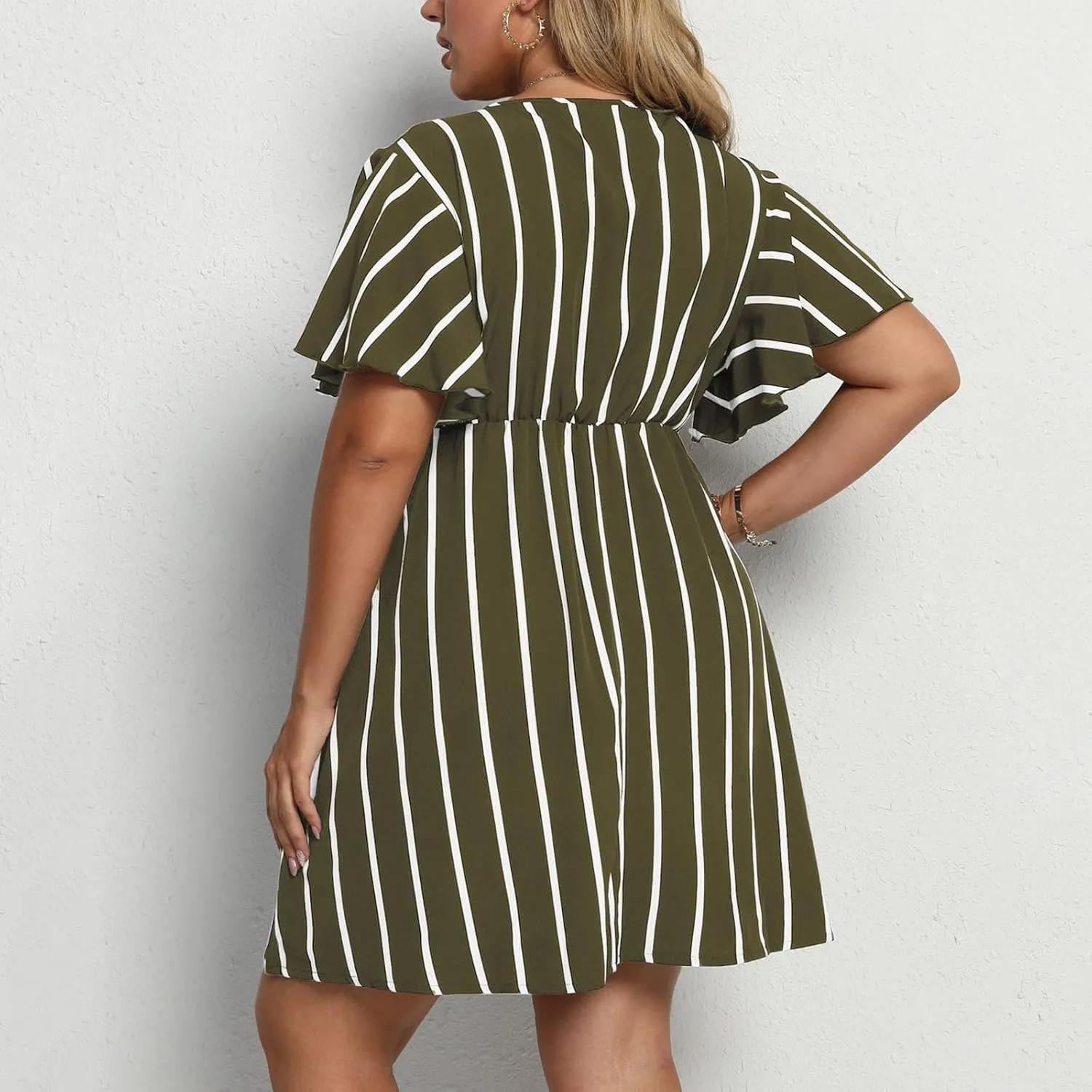 FZYLQY Plus Size Summer Mini Dress for Womens - Sexy Beach Wrap Dresses Deep V Neck Striped Dresses Empire Waist Romper Dress