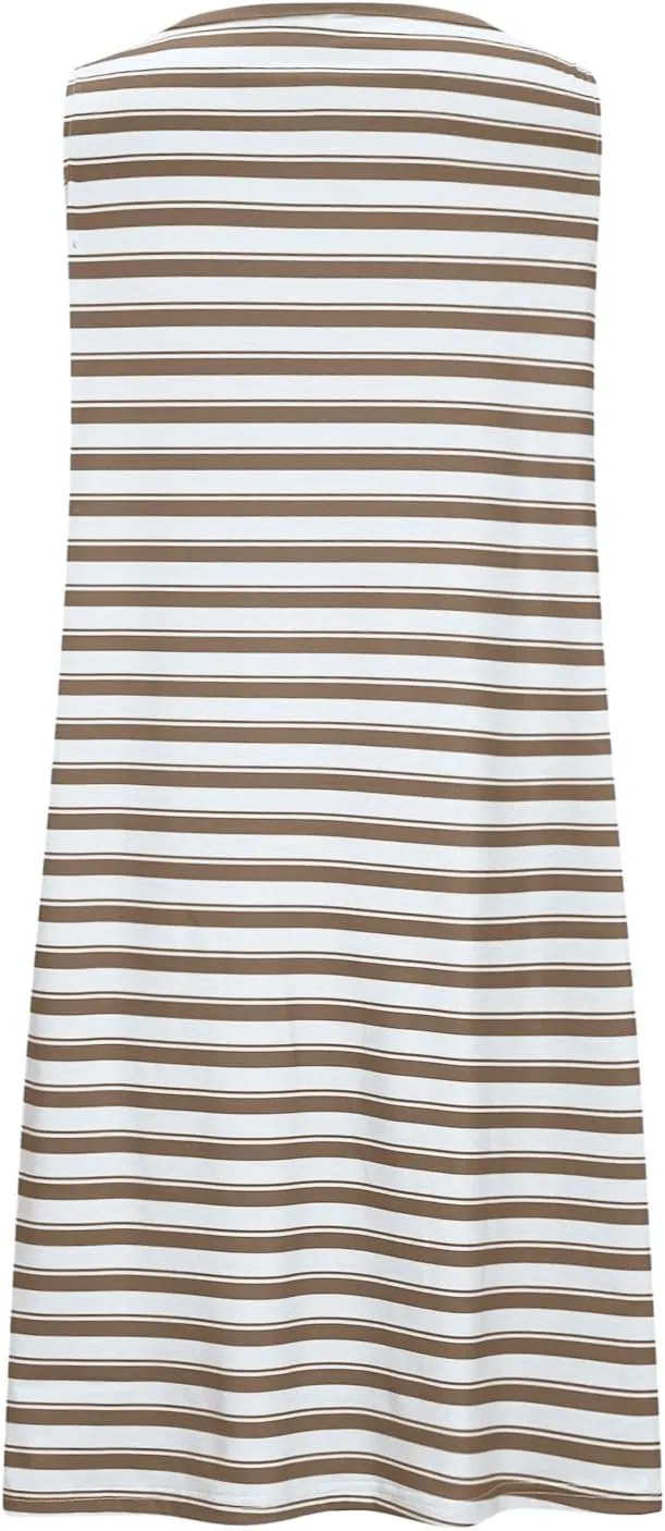FZYLQY Women Summer Dress 2025 Striped Print Sleeveless Tank Dress Casual Loose Beach Sundress with Pockets for Ladies
