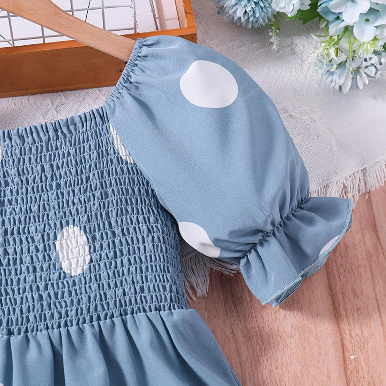 Girls Summer Dress Bubble/Ruffle A-Line Smocked/Dot/Floral Print Striped Midi Dresses Casual Cute Party Outfits