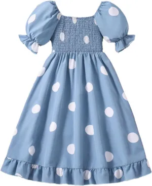 Girls Summer Dress Bubble/Ruffle A-Line Smocked/Dot/Floral Print Striped Midi Dresses Casual Cute Party Outfits