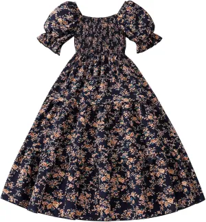 Girls Summer Dress Bubble/Ruffle A-Line Smocked/Dot/Floral Print Striped Midi Dresses Casual Cute Party Outfits