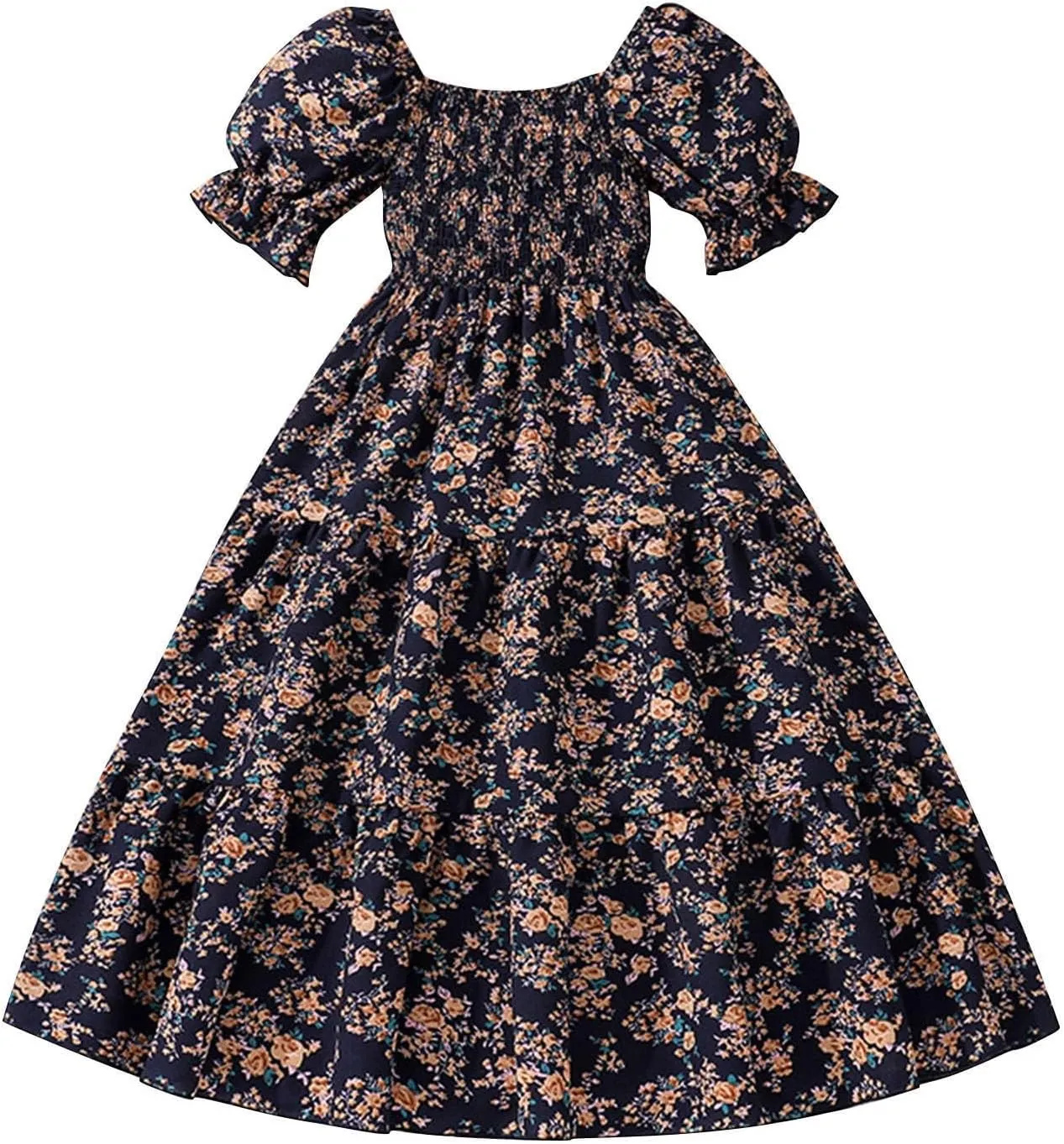Girls Summer Dress Bubble/Ruffle A-Line Smocked/Dot/Floral Print Striped Midi Dresses Casual Cute Party Outfits