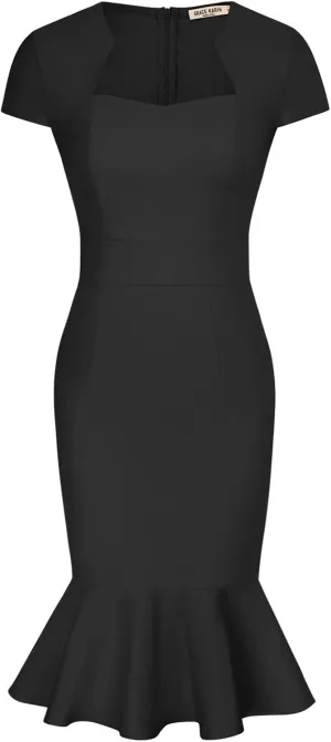 GRACE KARIN Womens Elegant Cap Sleeve Fishtail Midi Tweed Bodycon Dress