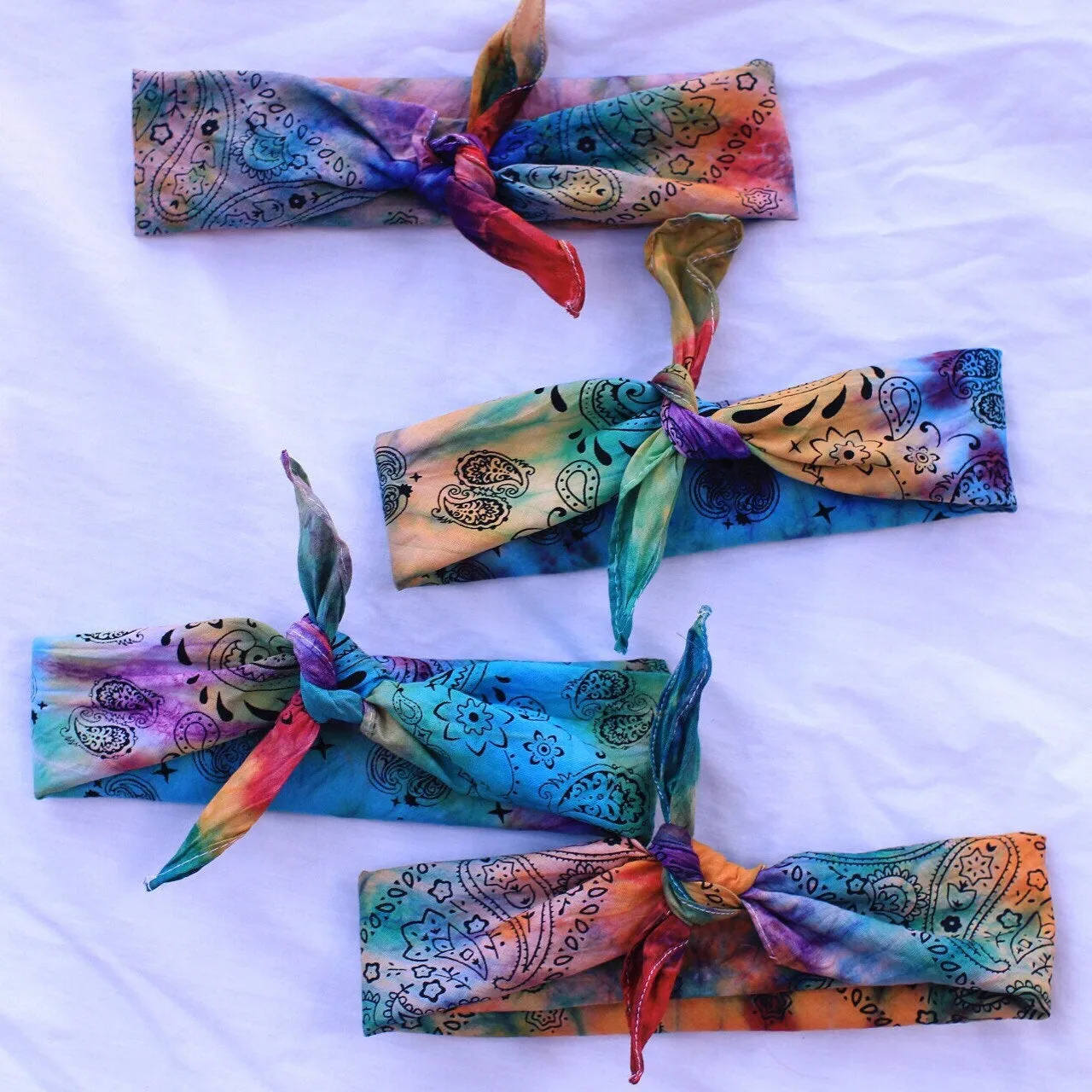 Hand Dyed Rainbow Bandanas, Head Wraps, Cotton Head Bands, Tie Dye Hair Accessories