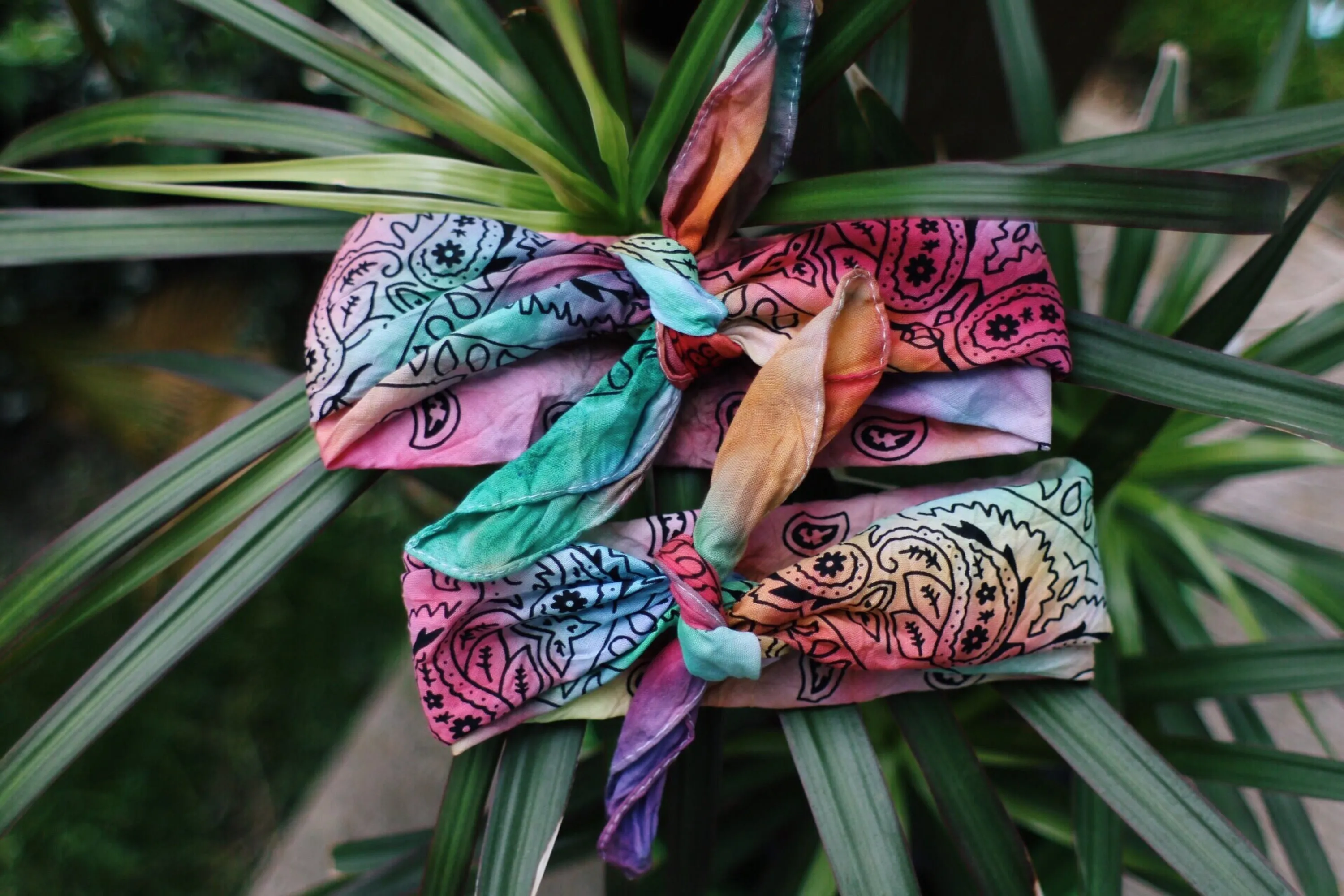 Hand Dyed Rainbow Bandanas, Head Wraps, Cotton Head Bands, Tie Dye Hair Accessories