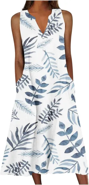 Hawaiian Beach Sundresses for Women Fall Summer Sleeveless Vneck Flower Maxi Long Dress Sundresses Women 2025