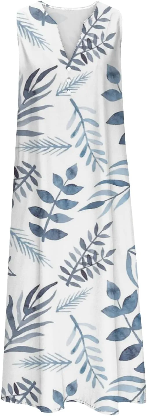Hawaiian Beach Sundresses for Women Fall Summer Sleeveless Vneck Flower Maxi Long Dress Sundresses Women 2025