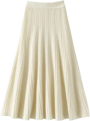 Hdhdeueh Women's Wool High Waist Pleated Skirt Elegant College Style Midi Skirt
