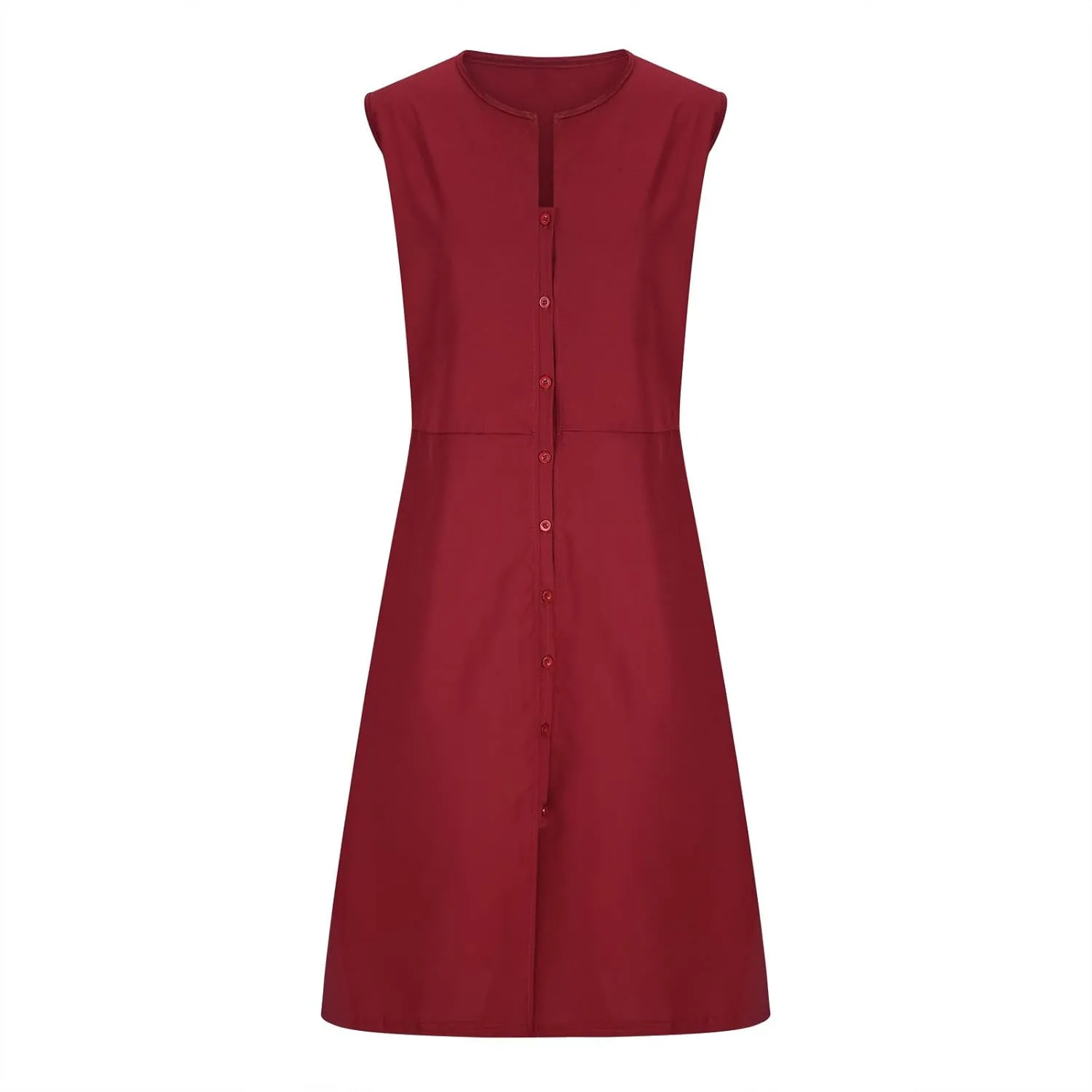 HGps8w Women's Sleeveless Button Down Midi Dress Plus Size Elegant V Neck Solid Color Casual Swing Dresses with Pockets