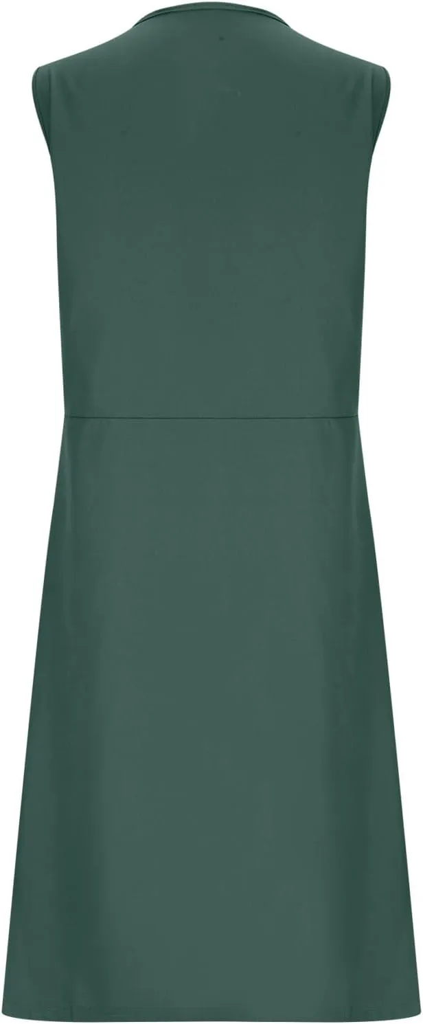 HGps8w Women's Sleeveless Button Down Midi Dress Plus Size Elegant V Neck Solid Color Casual Swing Dresses with Pockets