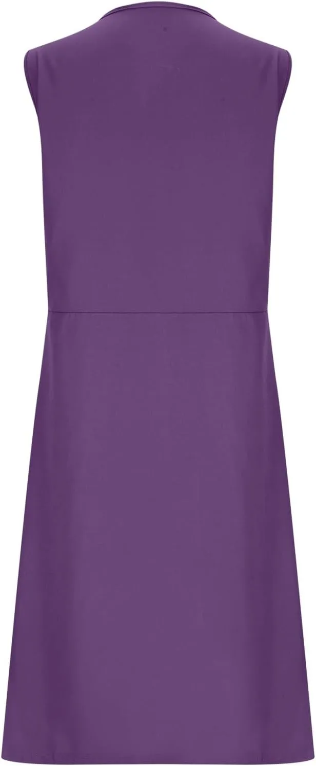 HGps8w Women's Sleeveless Button Down Midi Dress Plus Size Elegant V Neck Solid Color Casual Swing Dresses with Pockets