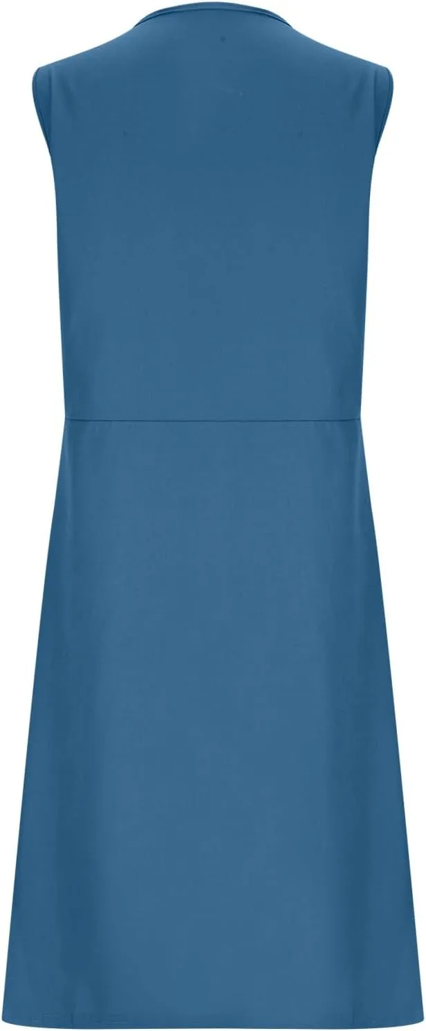 HGps8w Women's Sleeveless Button Down Midi Dress Plus Size Elegant V Neck Solid Color Casual Swing Dresses with Pockets