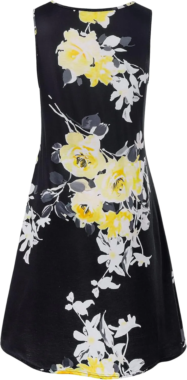 Ivicoer Women's Summer Beach Dresses V-Neck Floral Printed Tank Swing Dress Plus Size with Pocket(L-5XL)