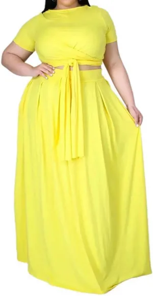 IyMoo Womens Plus Size 2 Piece Dress Outfits Short Sleeve Bandage Wrap Empire Crop Tops and Skirt Sets