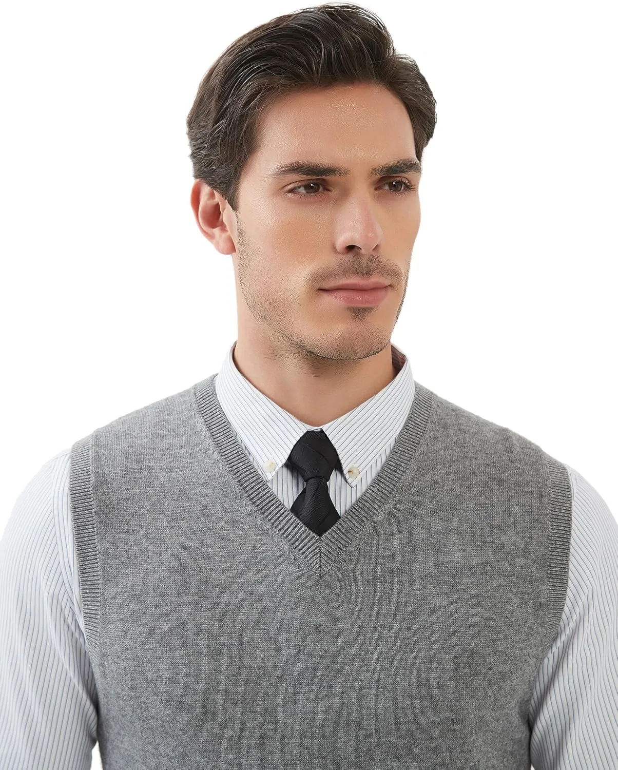 Kallspin Men's Wool Blended Vest Sweater Relaxed Fit V Neck Sleeveless Knitted Pullover