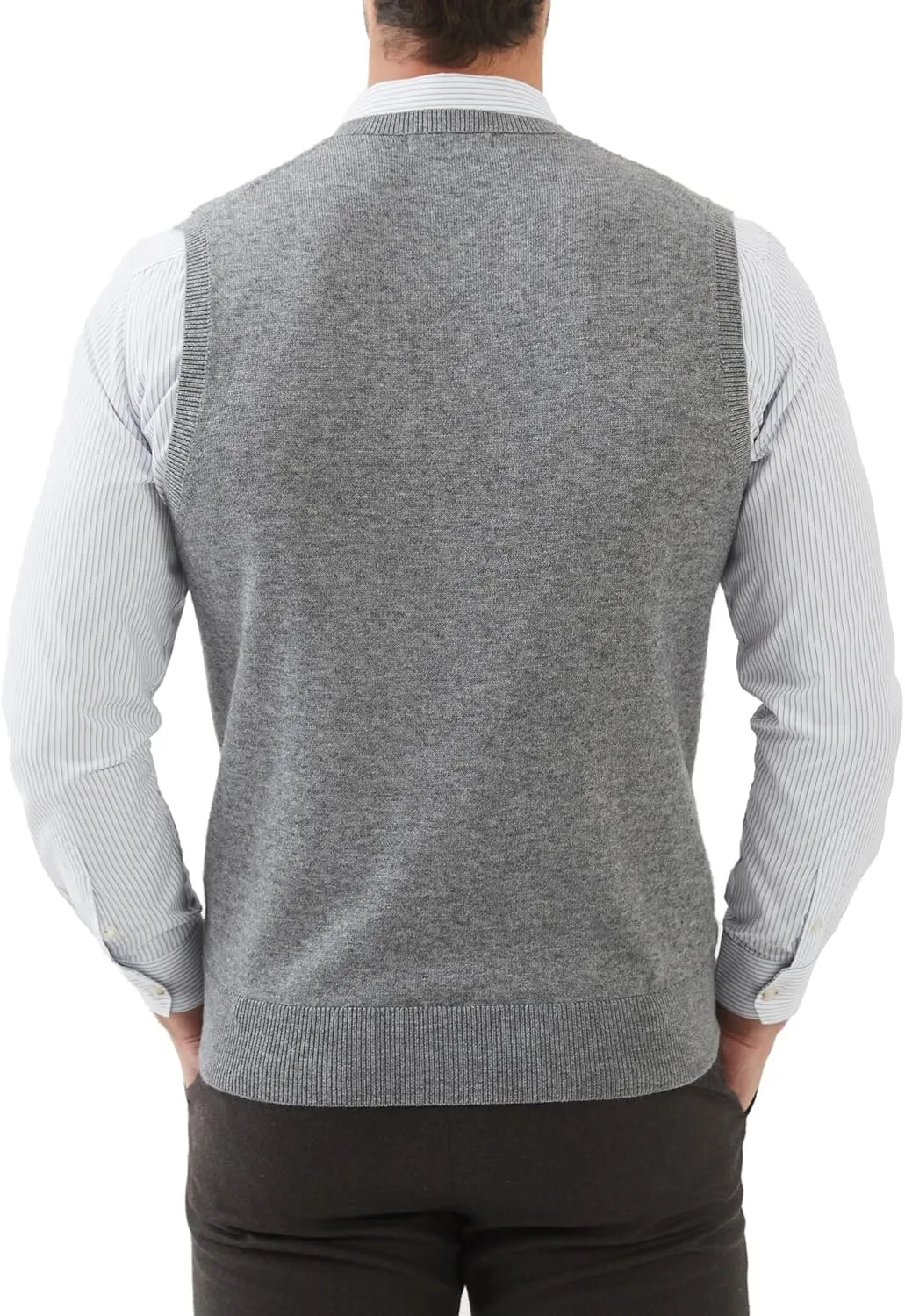 Kallspin Men's Wool Blended Vest Sweater Relaxed Fit V Neck Sleeveless Knitted Pullover
