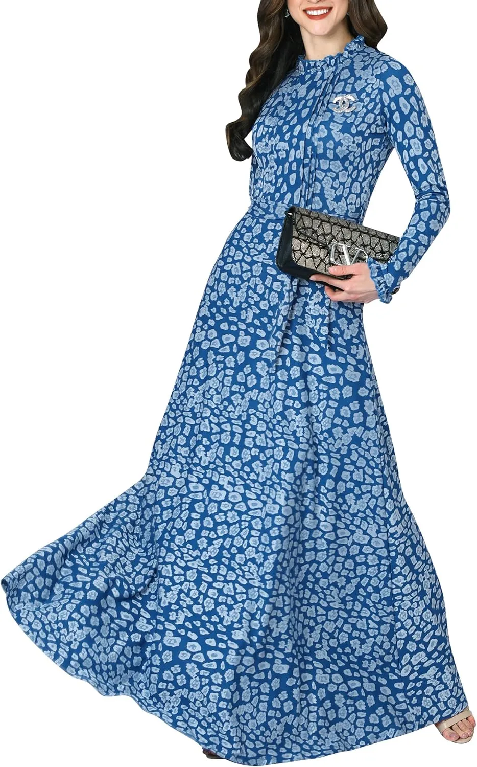 KOH KOH Womens Long Sleeve Elegant Pockets Fall Winter Evening Maxi Dress Gown