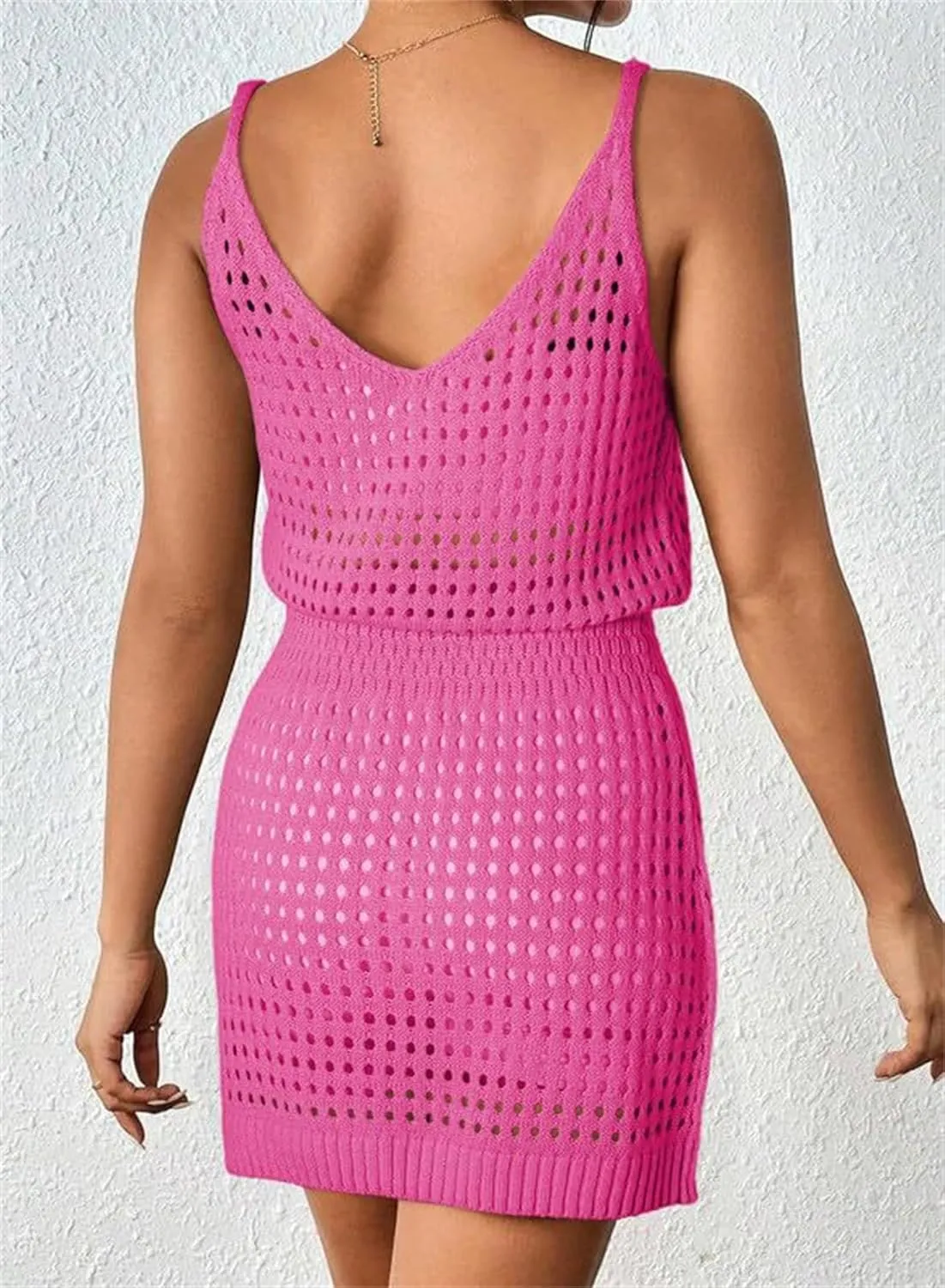 Kubbon Swim Cover Up for Women Crochet Hollow Out Knit Beach Dresses Sleeveless Swimsuits Beach Tank Dresses Coverups