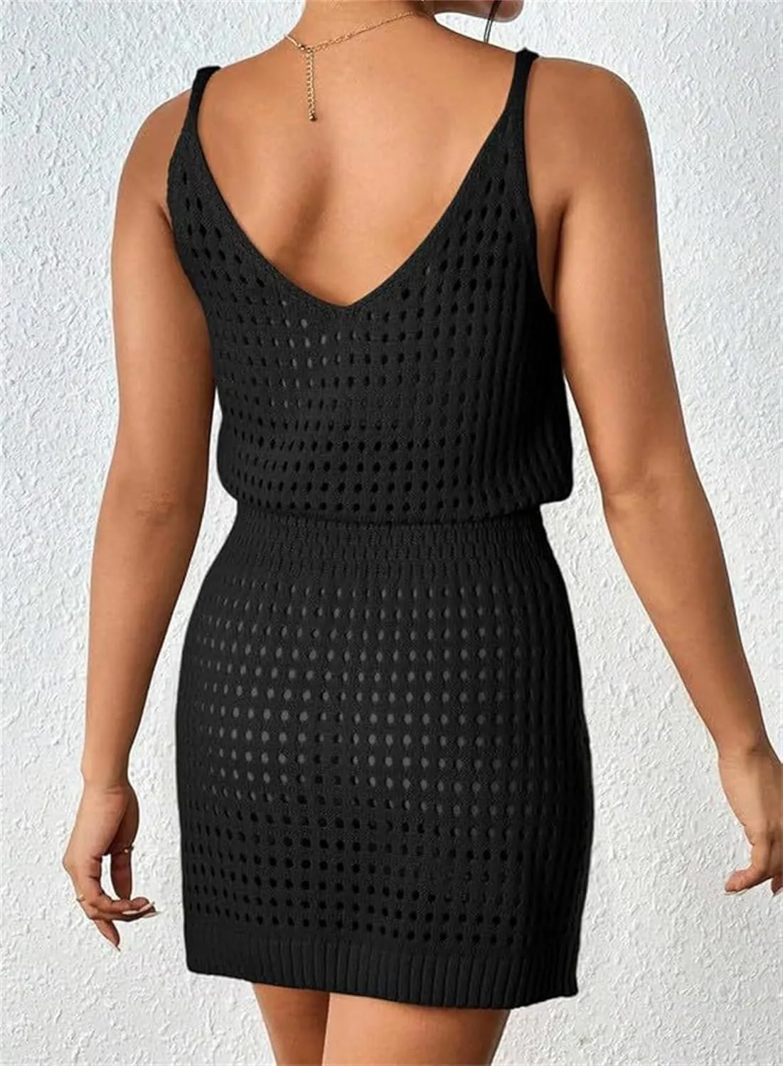 Kubbon Swim Cover Up for Women Crochet Hollow Out Knit Beach Dresses Sleeveless Swimsuits Beach Tank Dresses Coverups