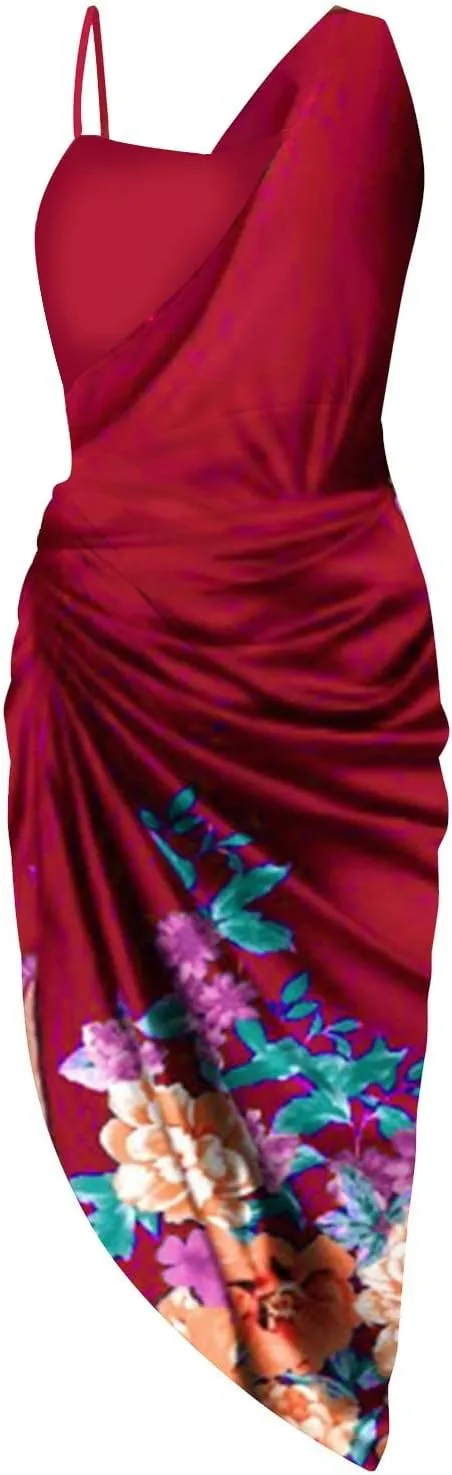 KUIOLYPOER Summer Wedding Guest Dress Women Sexy Sequin Slit Maxi Dresses Smocked Solid Color One Shoulder Cocktail Dress
