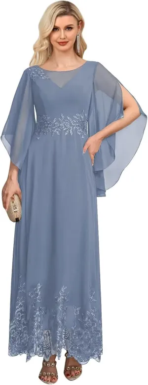 Lace Mother of The Bride Dresses for Wedding Flutter Sleeves A Line Ankle Length Formal Evening Gown