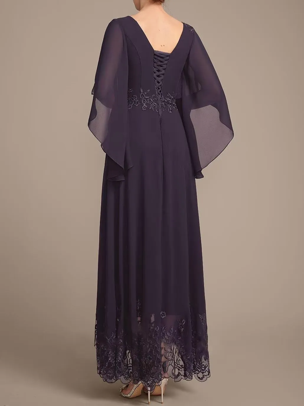 Lace Mother of The Bride Dresses for Wedding Flutter Sleeves A Line Ankle Length Formal Evening Gown