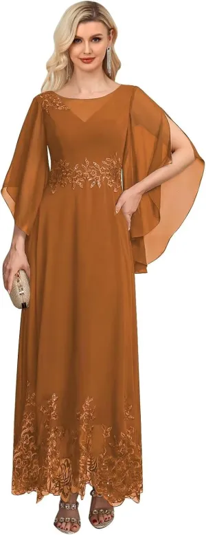 Lace Mother of The Bride Dresses for Wedding Flutter Sleeves A Line Ankle Length Formal Evening Gown