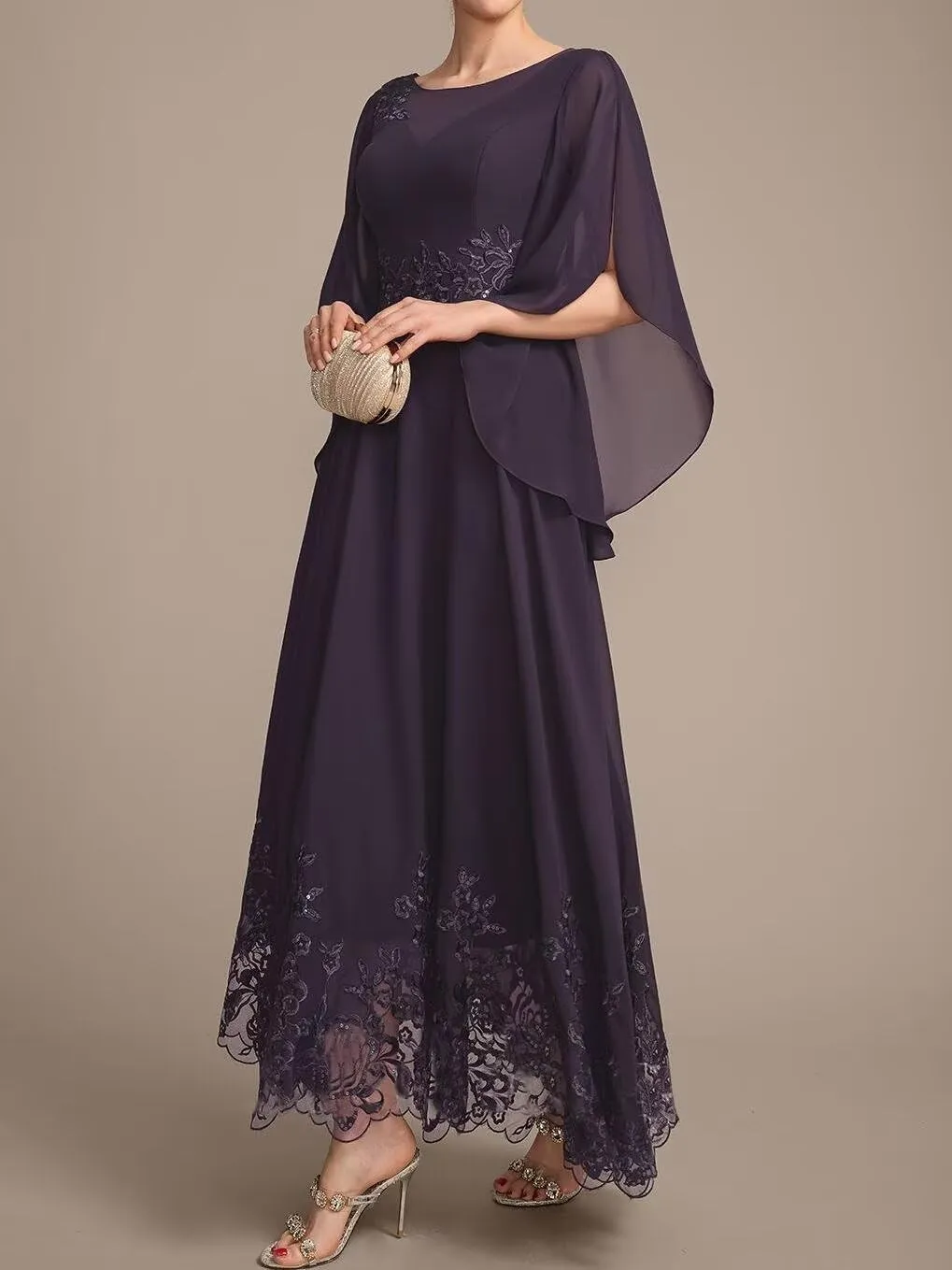 Lace Mother of The Bride Dresses for Wedding Flutter Sleeves A Line Ankle Length Formal Evening Gown