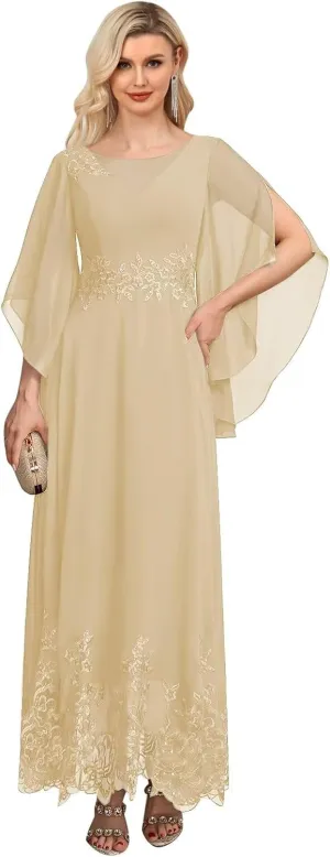Lace Mother of The Bride Dresses for Wedding Flutter Sleeves A Line Ankle Length Formal Evening Gown